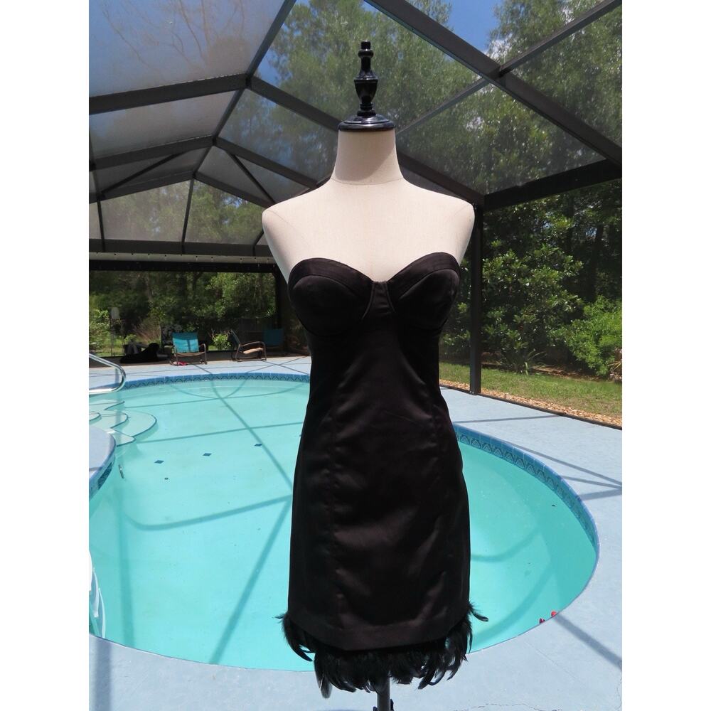 Y2K Guess Black Feather Vintage Mini Dress With Lace Up Back